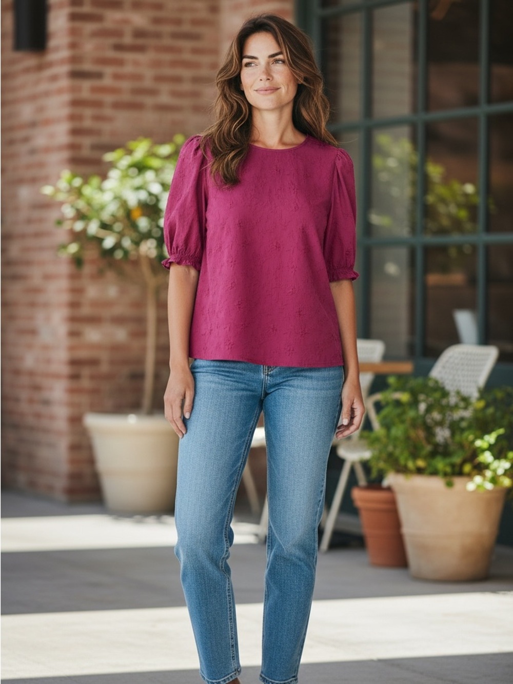 Ted Baker Women’s Magenta Puff-Sleeve Blouse XL